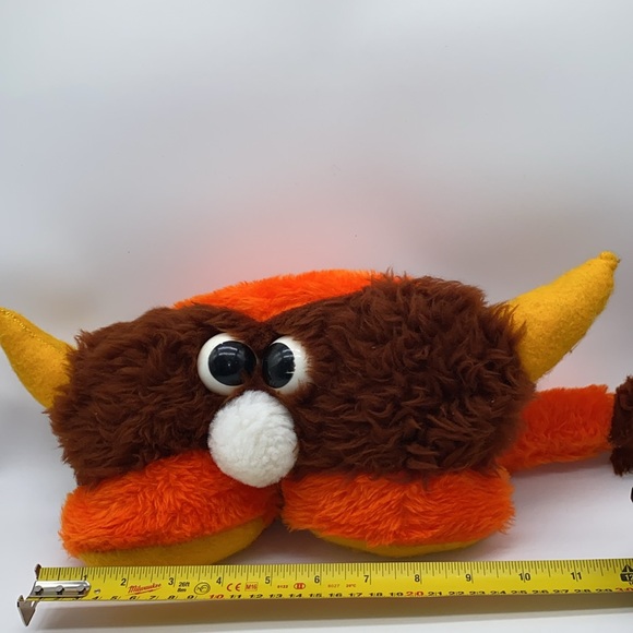 Vintage Hand Made Plush Stuffed Toy Yellow Horns Brown Orange Body with Tail - Picture 10 of 12